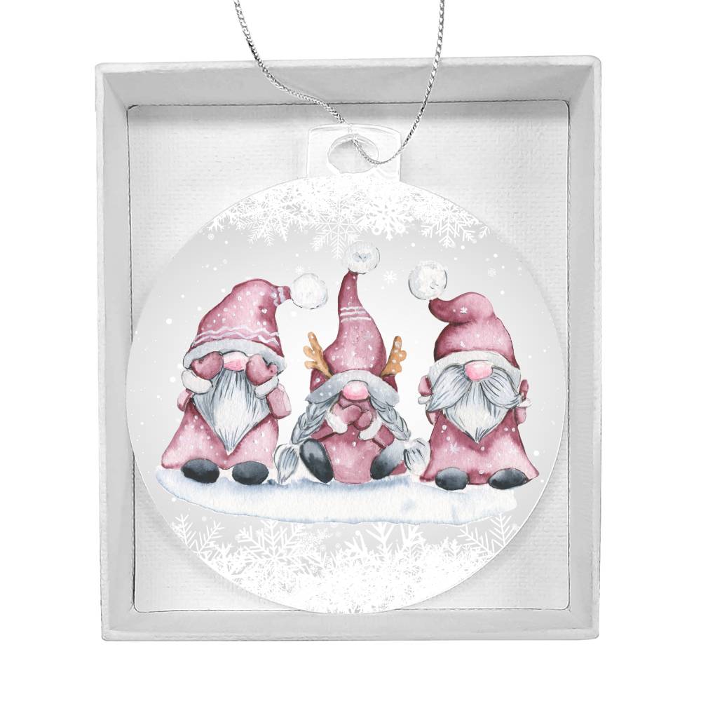 Pink Gnomes Holiday Acrylic Ornament